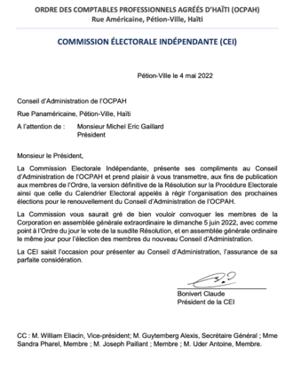  Résolution sur la Procédure Electorale en vue de l’élection du Conseil d’Administration de l’OCPAH