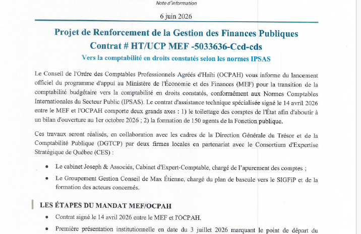  L’OCPAH lance le Projet de Renforcement de la Gestion des Finances Publiques