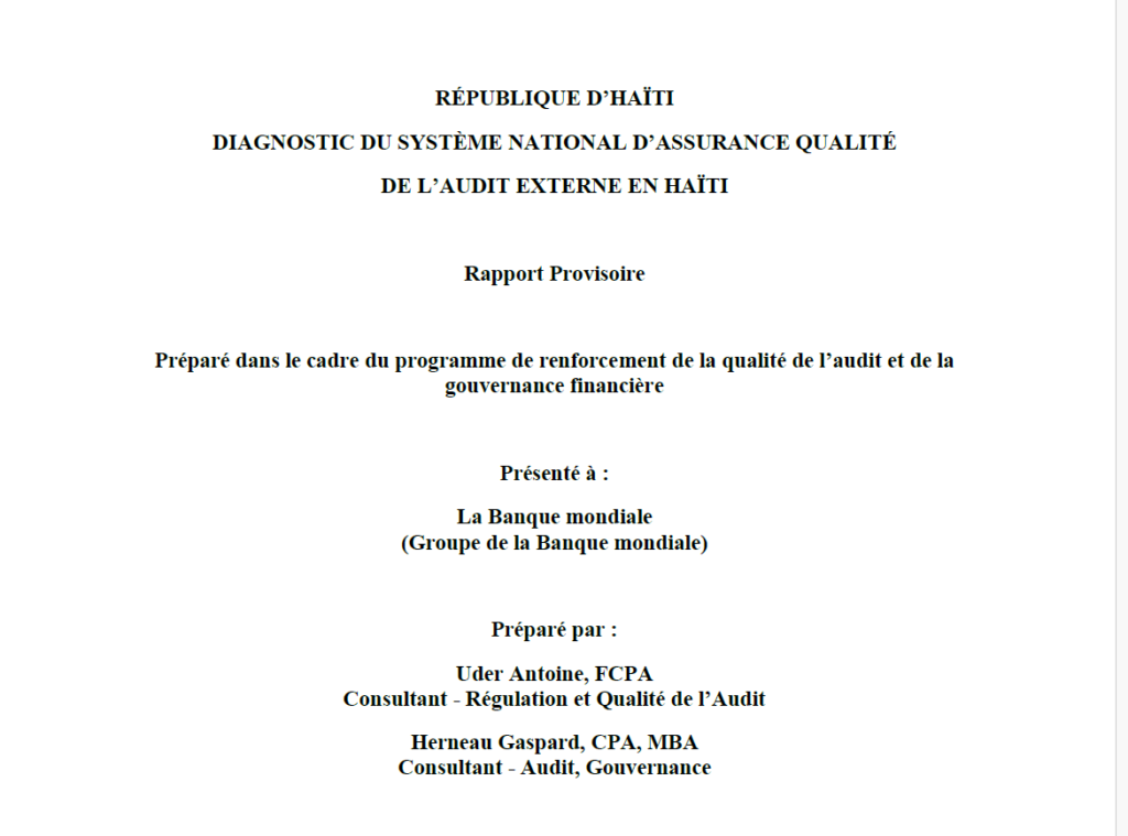 Diagnostic du système national d’assurance qualité de l’audit externe en Haïti